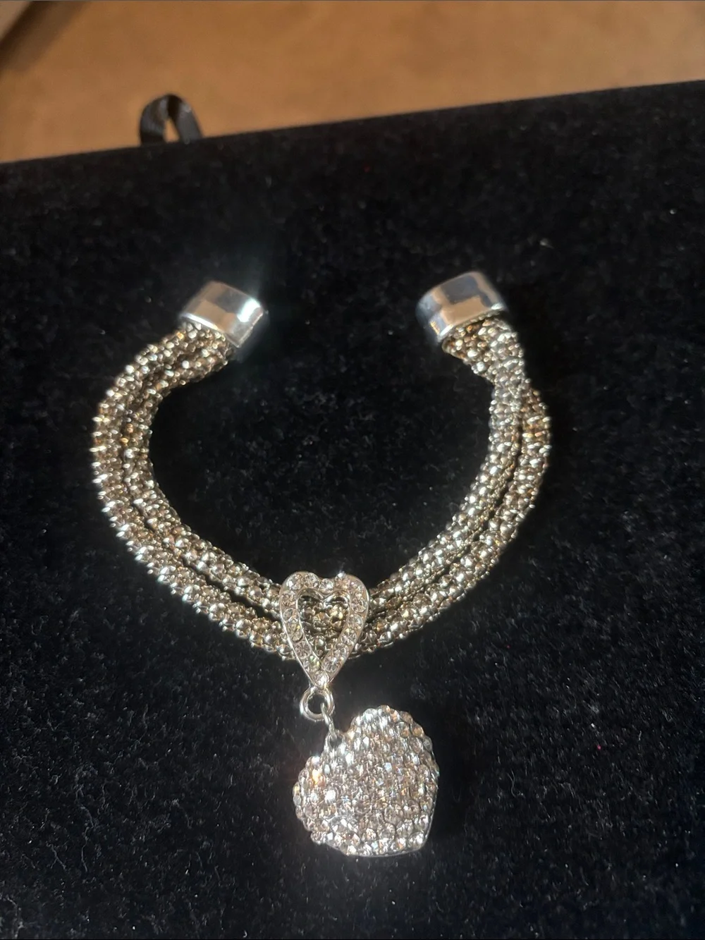 Silver Crystal Heart Charm Bracelet - Women's Jewelry